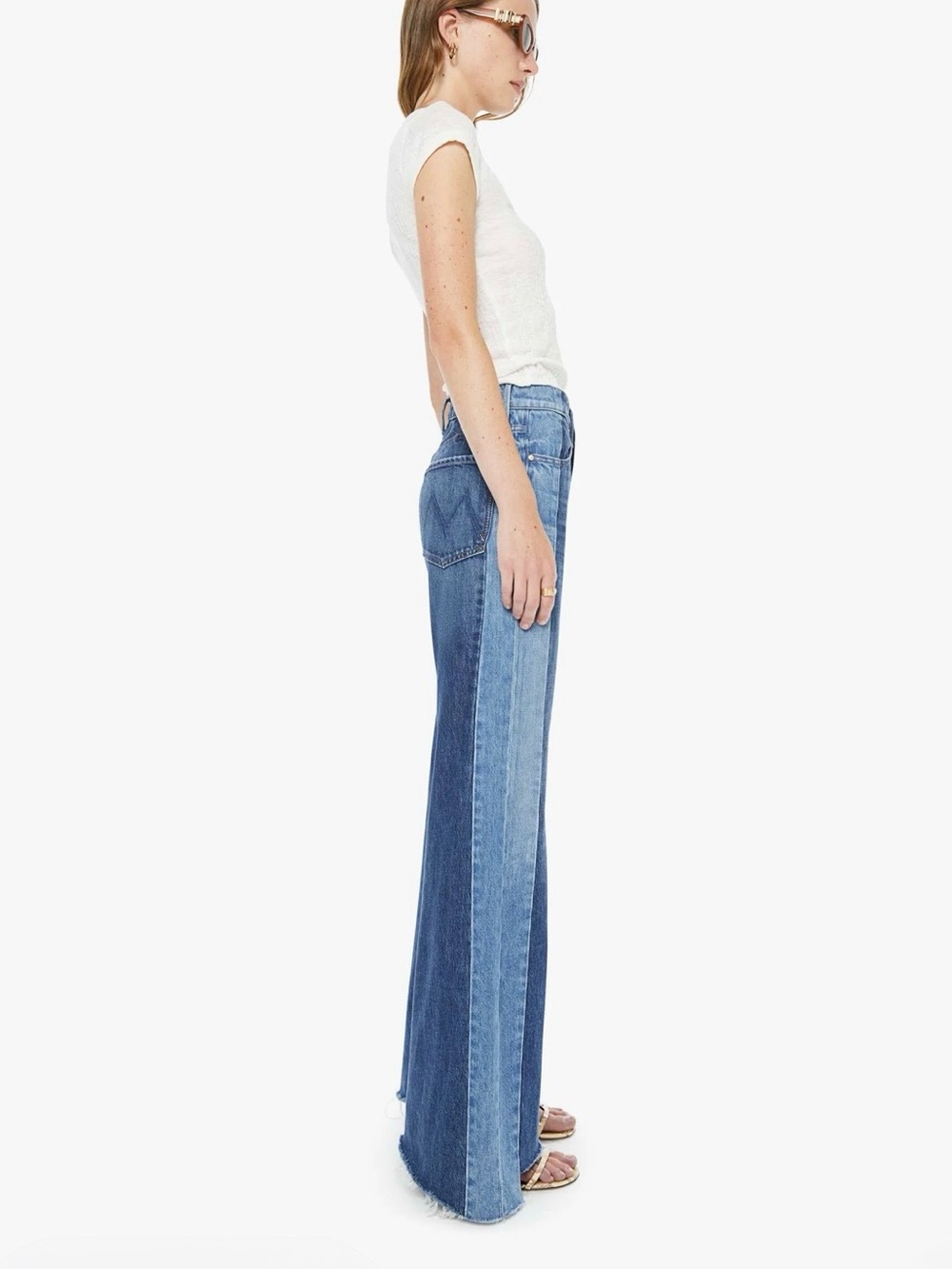 MOTHER Two-Tone Denim Straight Jeans in Dark and Light Blue - Picture 4 of 5